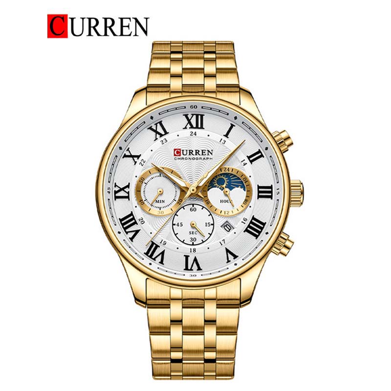 Curren C8427 G/W Men’s Analog Watch – Stainless Steel Band, Silver