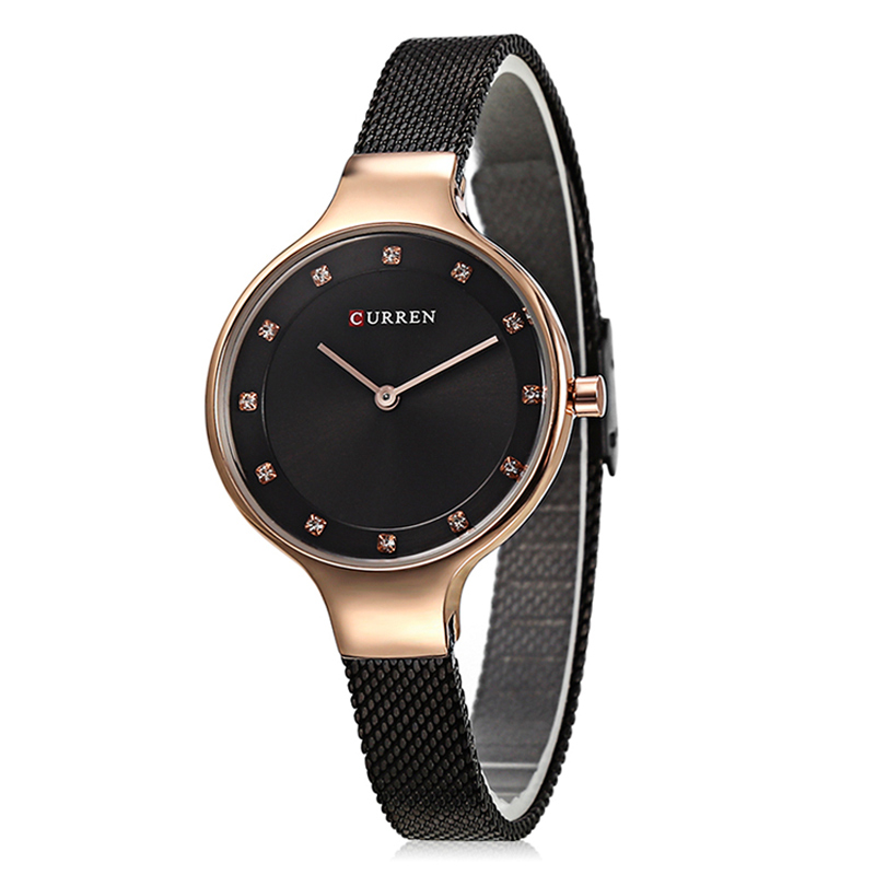 Curren 9008 Black Mesh Chain & Rose Gold Contrast Hand Watch