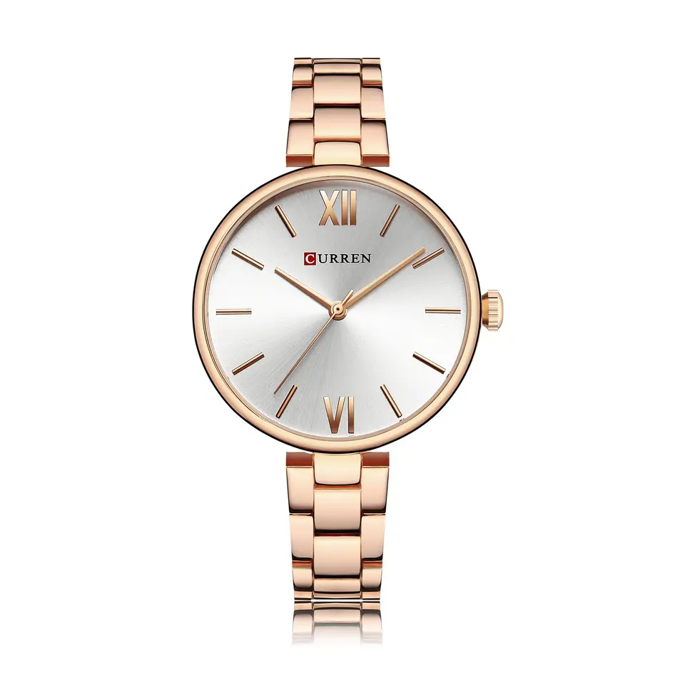 Curren 9017 Rose Gold Steel Chain Silver Analog Dial Hand Watch