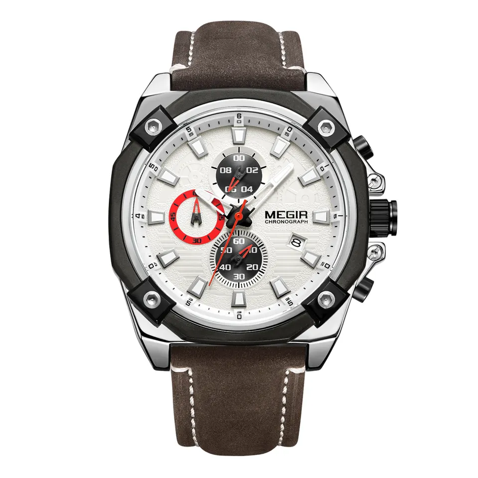 Megir 2054 Men's Sports Chronograph Leather Band Wrist Watch