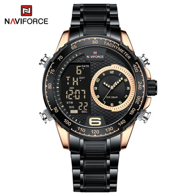 NaviForce 9199 LCD Display Black Chain Men’s Stylish Watch