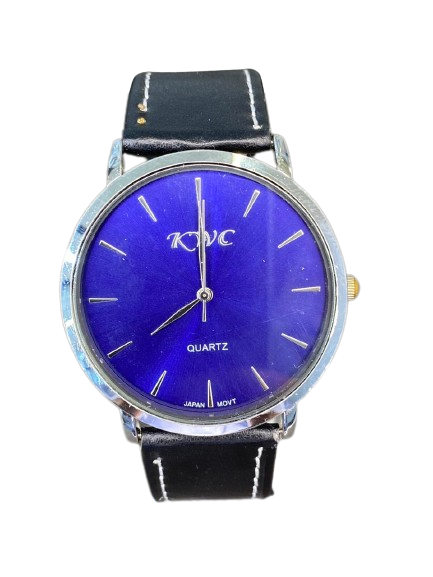 KWC 102 Blue Analog Dial Black Leather Band Men’s Wrist Watch