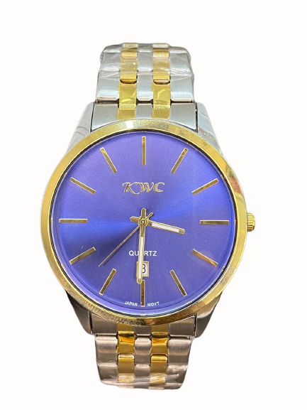KWC 127 Blue Analog Dial Golden Silver Chain Men’s Wrist Watch