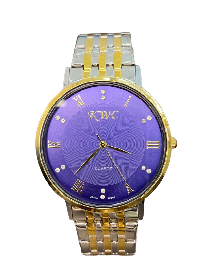 KWC 132 Blue Analog Dial Golden Silver Chain Men’s Wrist Watch