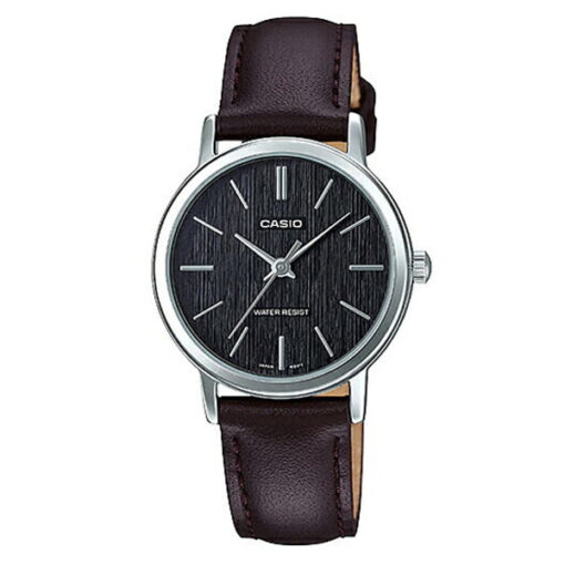 Casio LTP-E145L-1A Black Wood Grain Dial Ladies Dress Watch