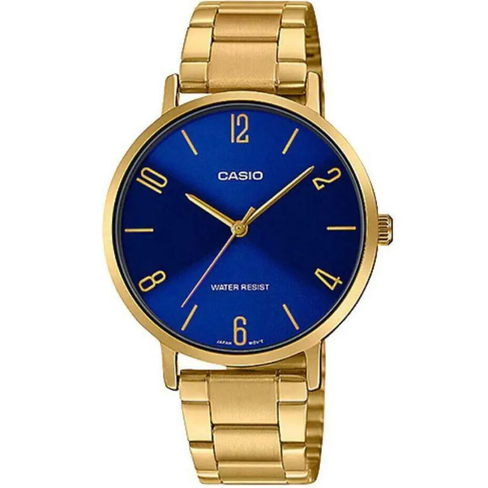 Casio LTP-VT01G-2B Golden Chain Blue Dial Watch For Ladies