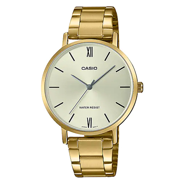 Casio LTP-VT01G-9B Golden Steel Band Gift Watch For Ladies