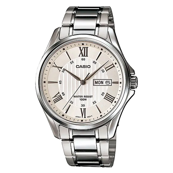 Casio MTP-1384D-7AV Roman Dial Silver Steel Band Men's Watch
