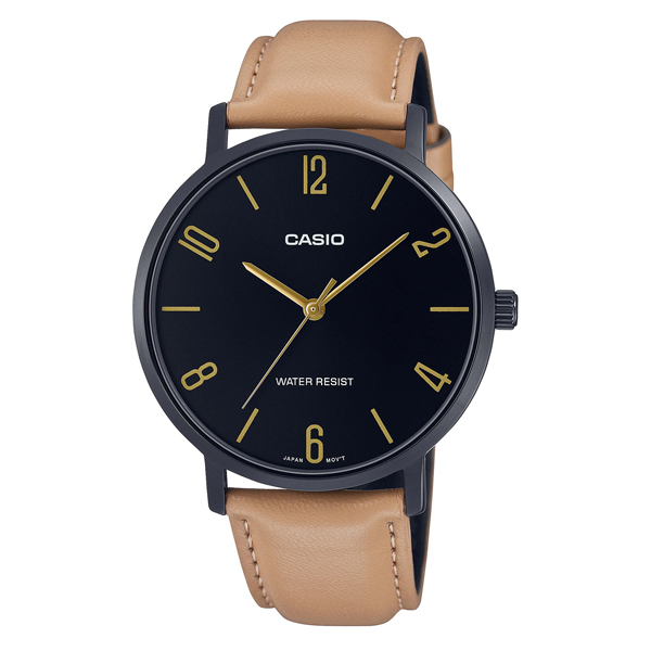 Casio MTP-VT01BL-1B Men's Brown Leather Black Dial Watch