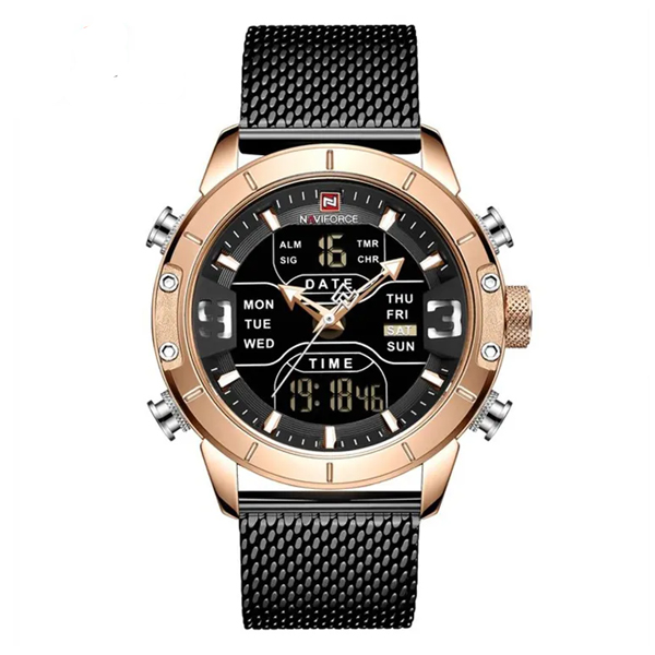 NaviForce 9153 Black Mesh Chain Analog Digital Dial Men's Watch