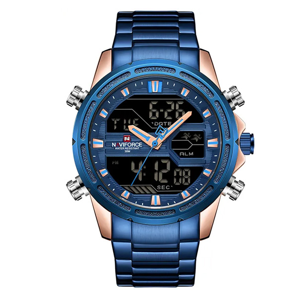 NaviForce 9138 Blue Analog Dial Steel Band Men's Gift Watch