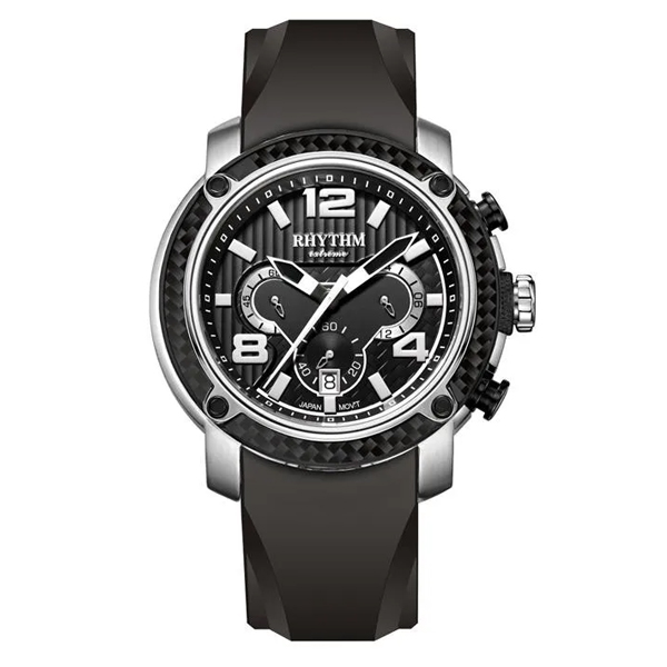 Rhythm S1413R03 Black Rubber Band Chronograph Men's Watch