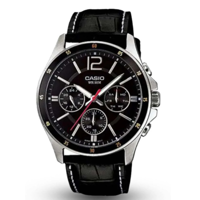 Casio MTP-1374L-1AVDF Men's Fashion Watch with Black Leather Strap and Day-Date Display