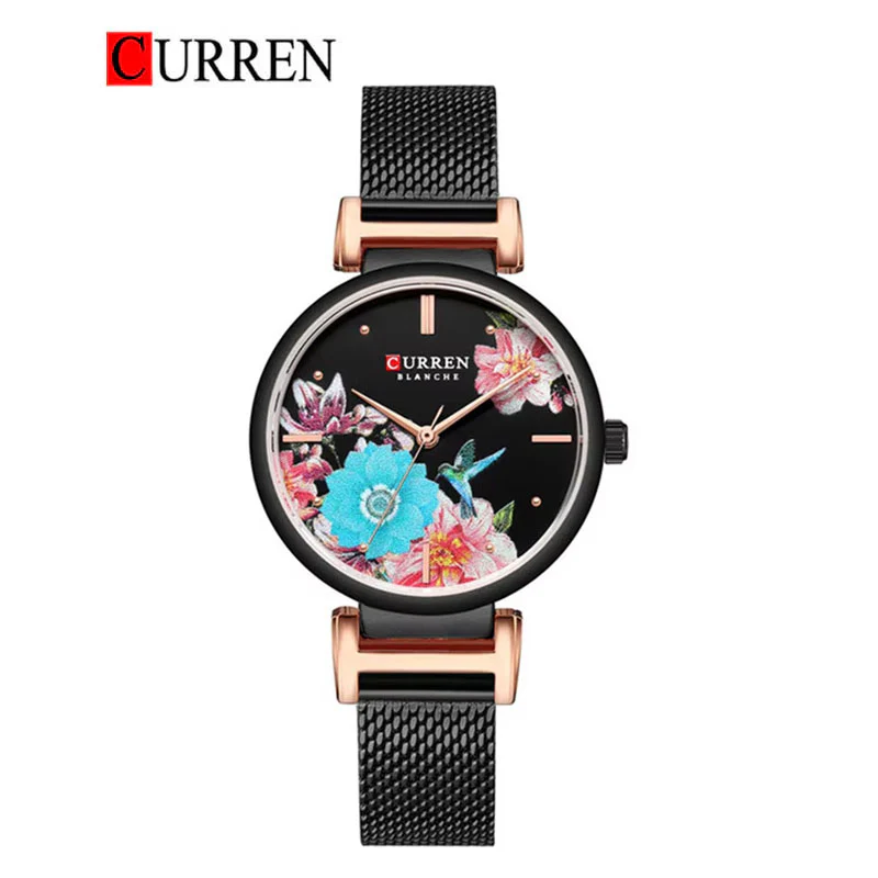 Curren C9053 B/B Women’s Quartz Analog Watch - Black Leather Strap