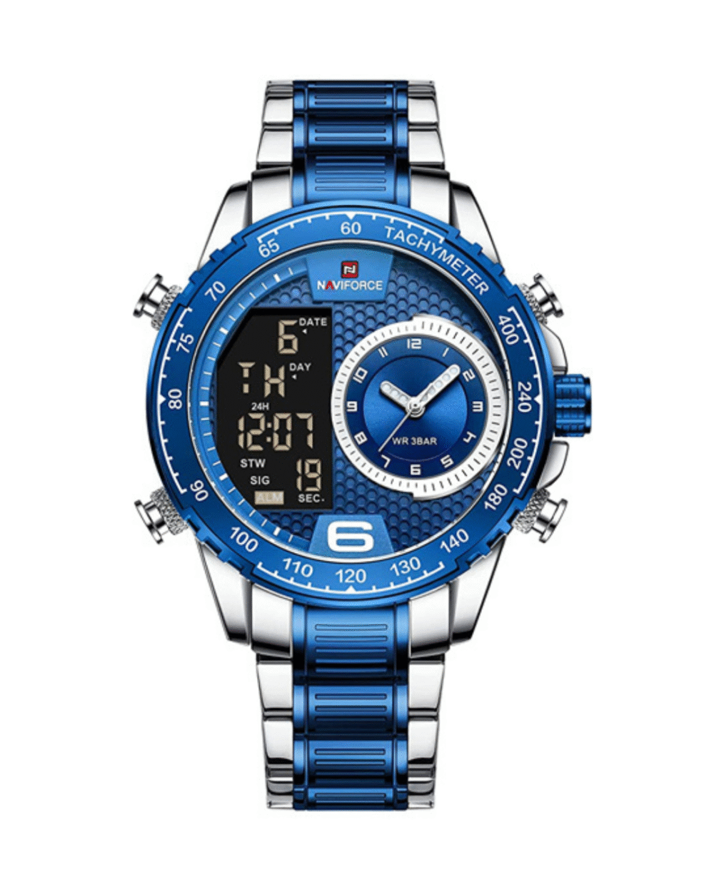 NaviForce NF9199 LCD Display Two Tone Chain Men's Stylish Watch