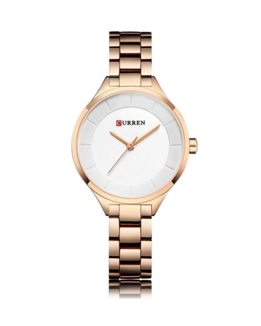 Curren C9015 Rose Gold Chain Ladies Dress Watch In White Dial