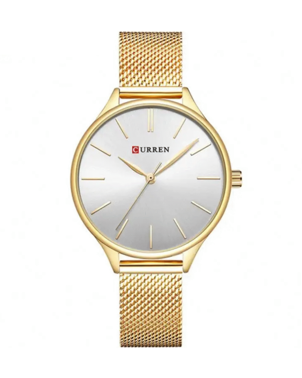 Curren C9024 Golden Mesh Chain Silver Dial Ladies Wrist Watch