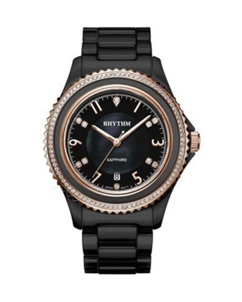 Rhythm C1301C04 Analog Dial Black Chain Ladies Dress Watch