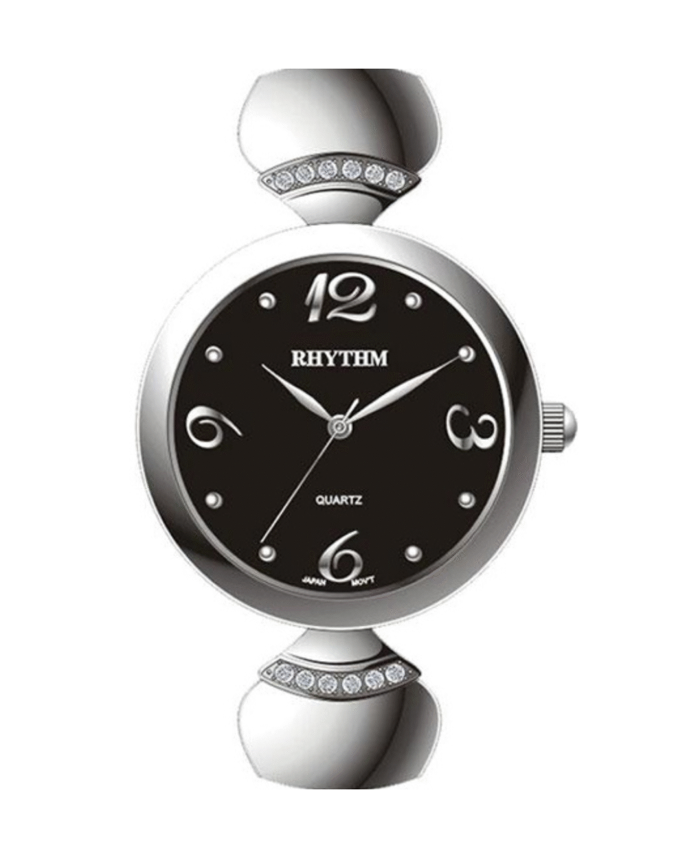 Rhythm LE1609S02 Silver Chain Black Dial Ladies Stylish Watch