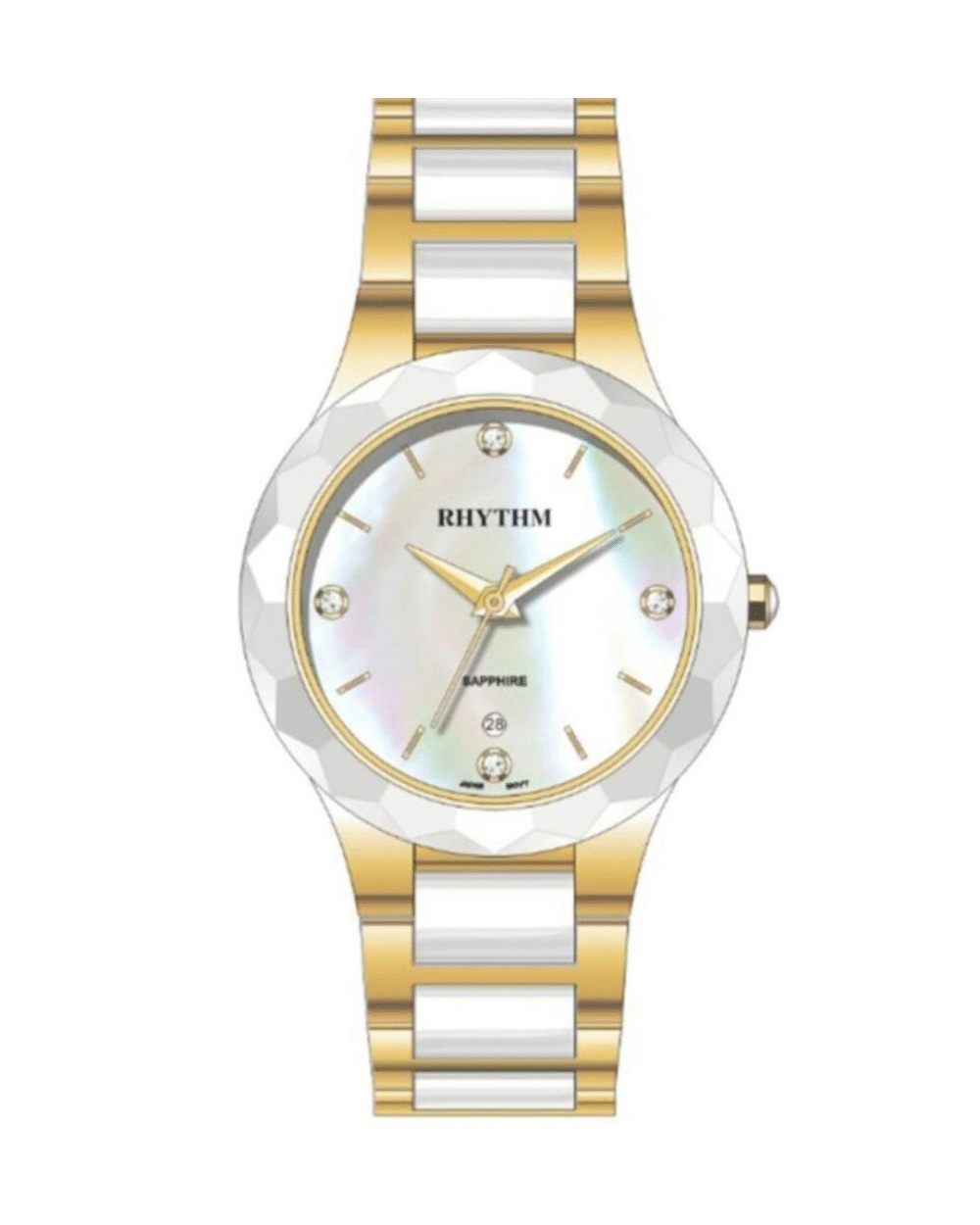 Rhythm F1205T04 Two Tone Chain pink Dial Ladies Dress Watch