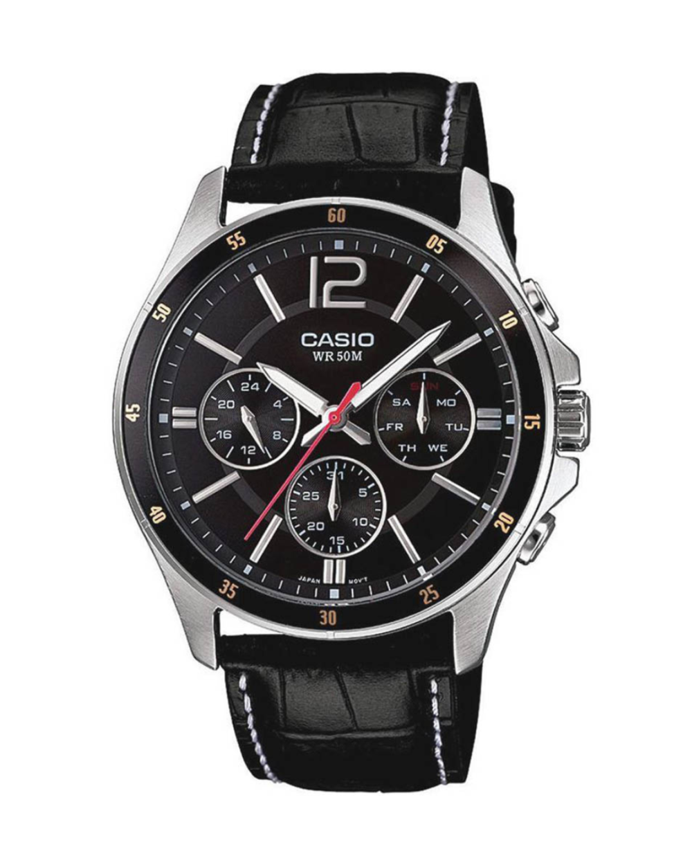 Casio MTP-1374L-1AVDF Men's Fashion Watch with Black Leather Strap and Day-Date Display