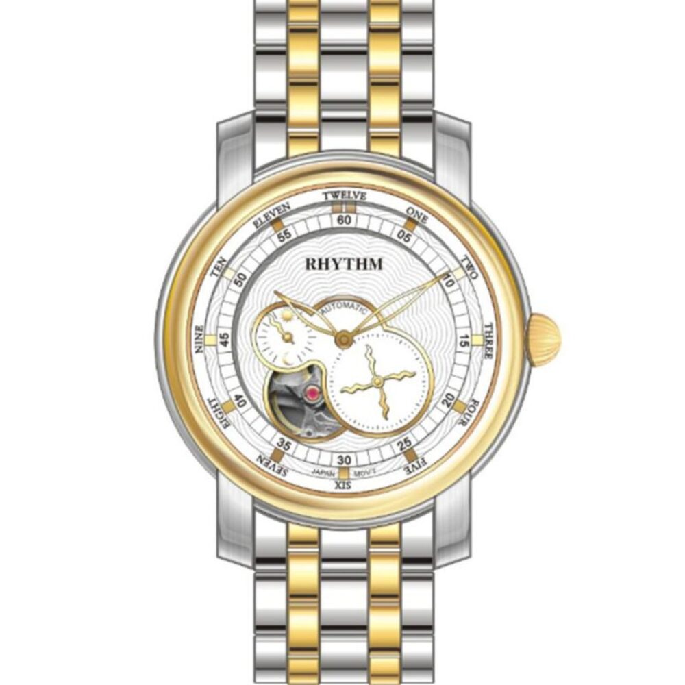 Rhythm A1104S03 Two Tone Skeleton Dial Analog Gift Watch