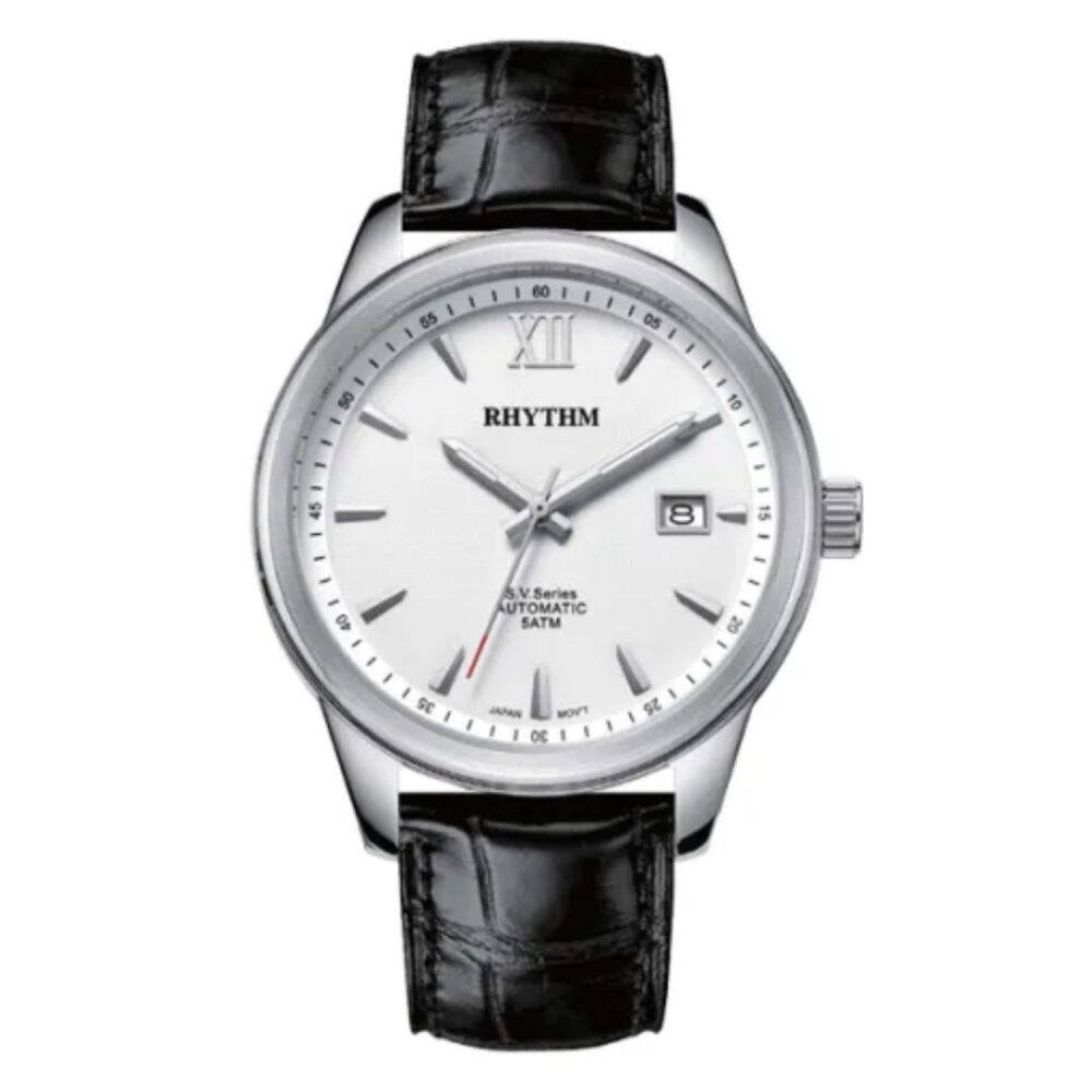 Rhythm AV1503L01 Automatic White Dial Black Strap Watch