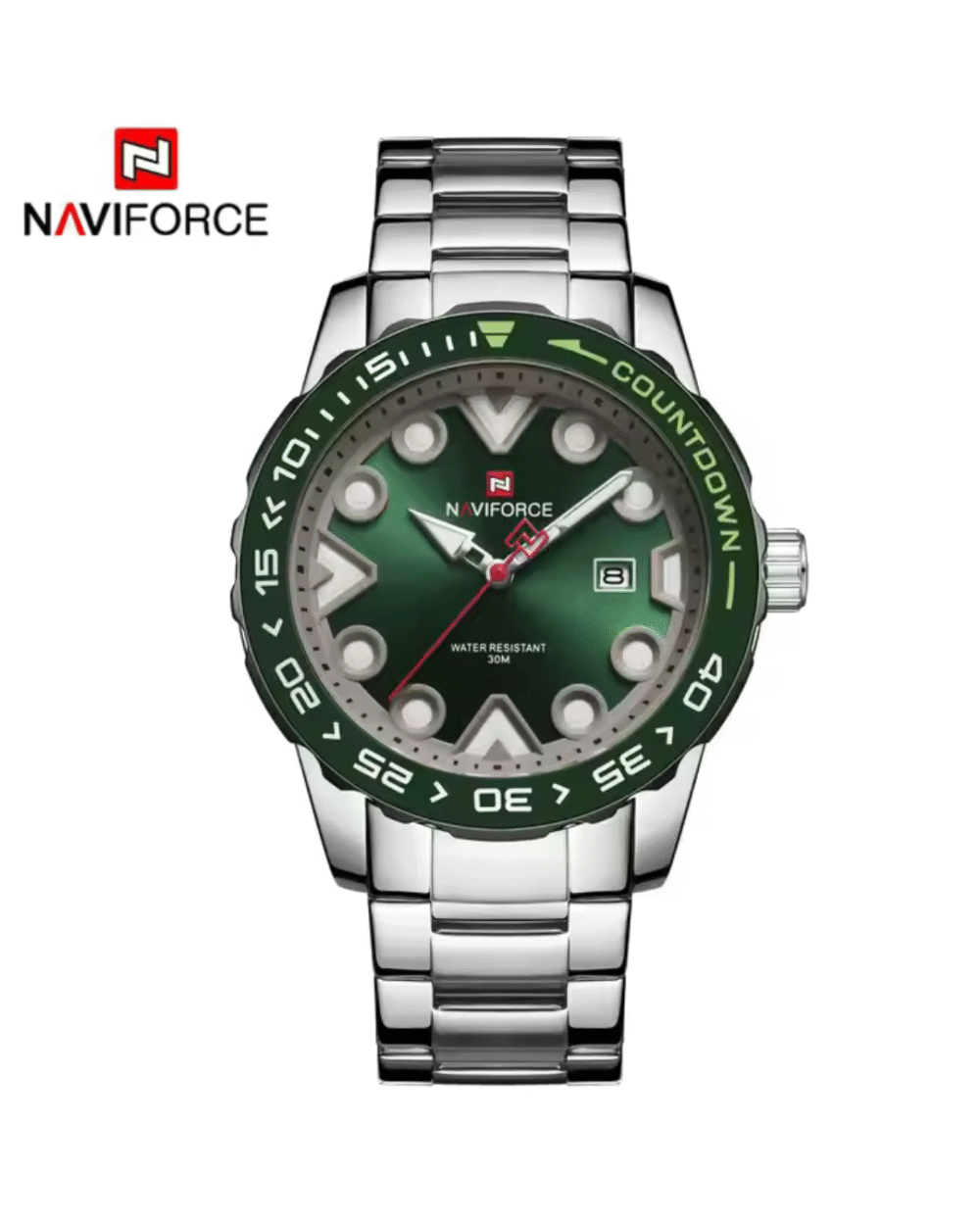 NaviForce 9178 Green Dial Silver Chain Formal Watch For Men’s