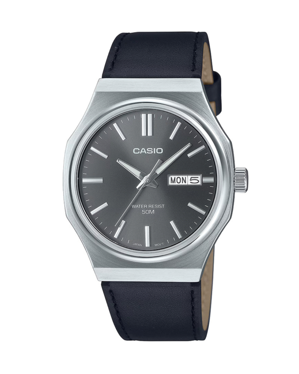 Casio MTP-E735L-8AVDF Men's Grey Dial Leather Strap Watch
