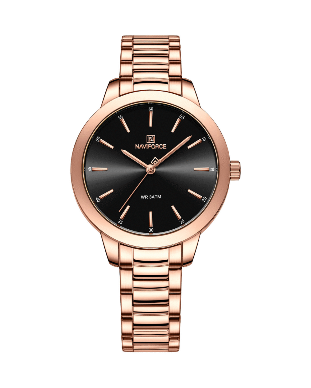NaviForce NF5025 Rose Gold Band Black Dial Ladies Watch