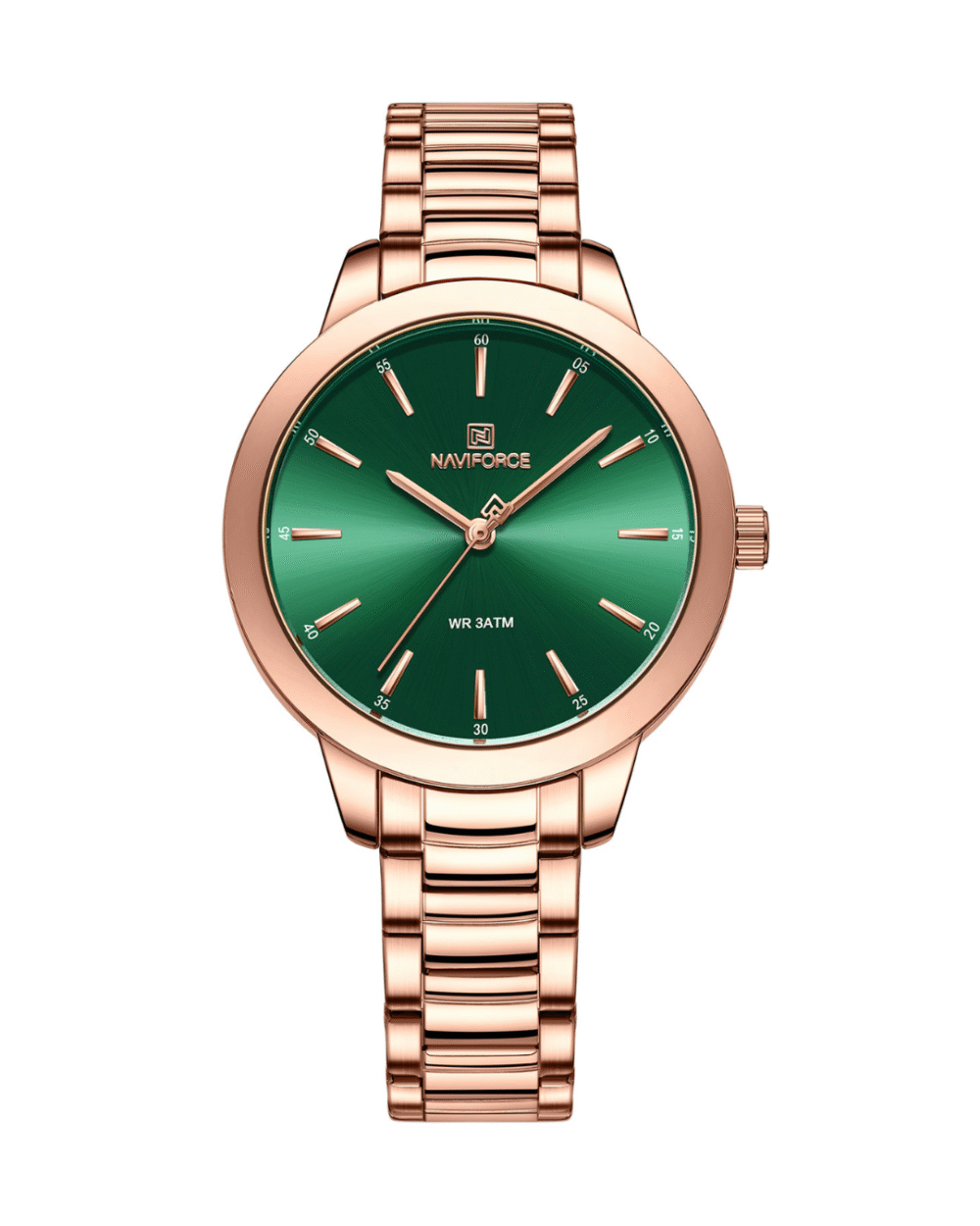 NaviForce NF5025 Rose Gold Band Green Dial Ladies Watch