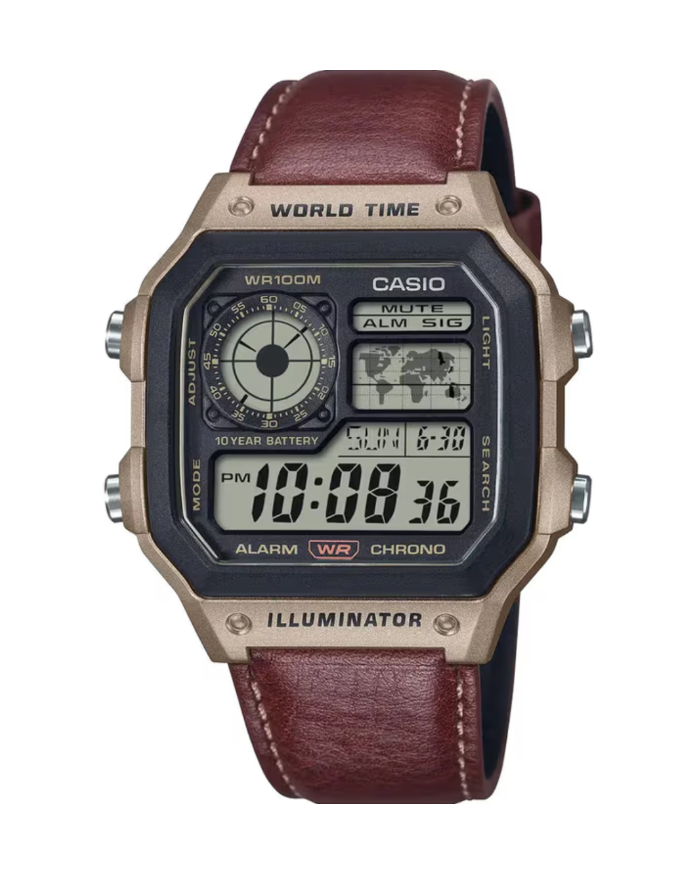 Casio AE-1200WHL-5A Men’s Digital Leather Strap Watch